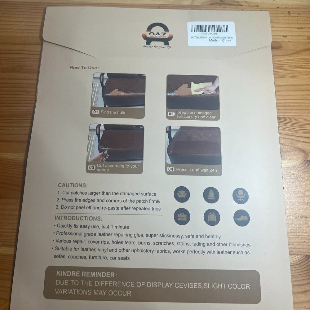 OAZ Leather Repair Patch 9×11 inch, Self Adhesive Leather Repair Tape for Furnit - Picture 2 of 2